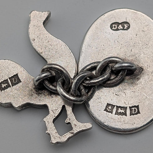 1953年英國復古公雞雕塑純銀袖扣,Deakin & Francis